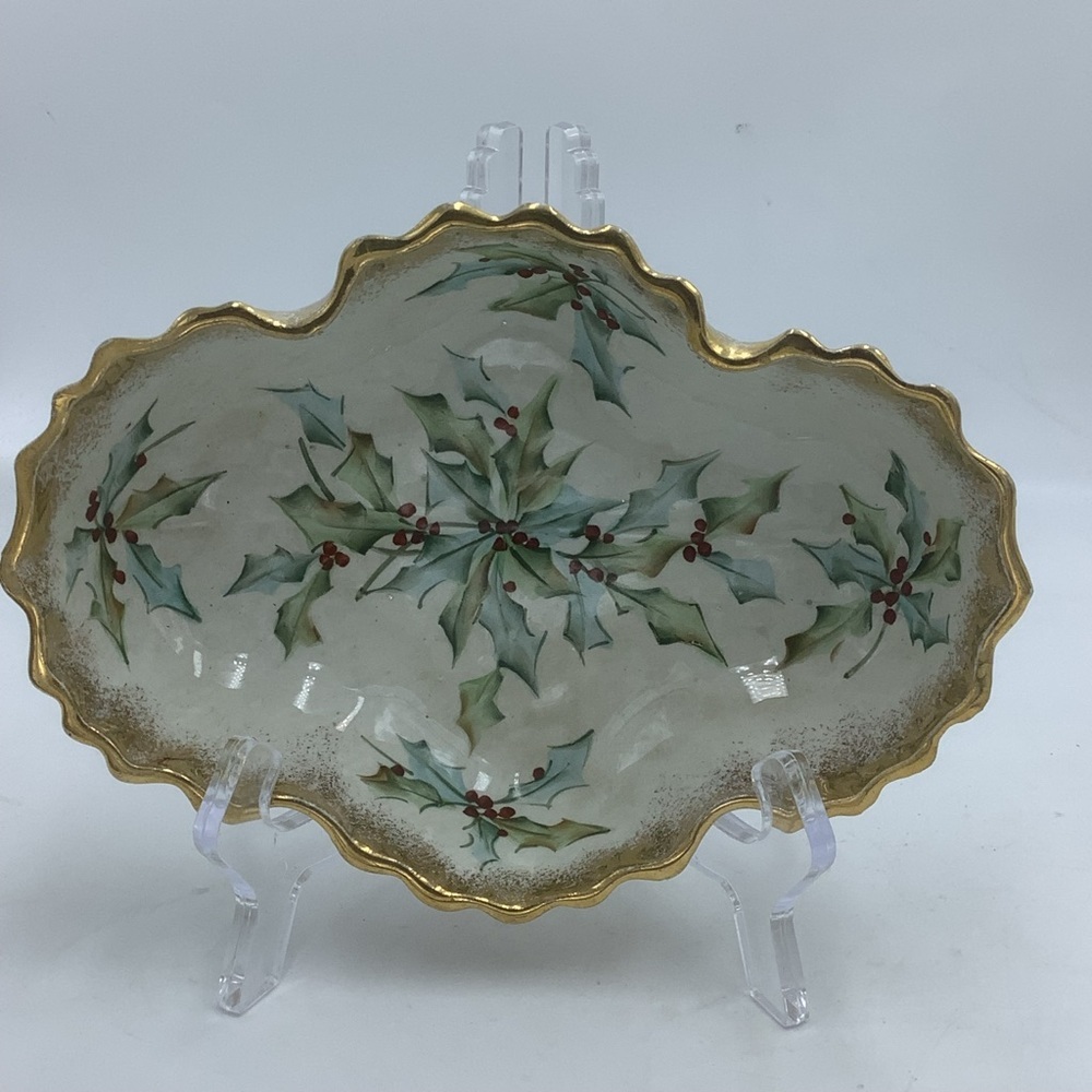 Vintage Cross Shaped Footed Holly Candy Bowl